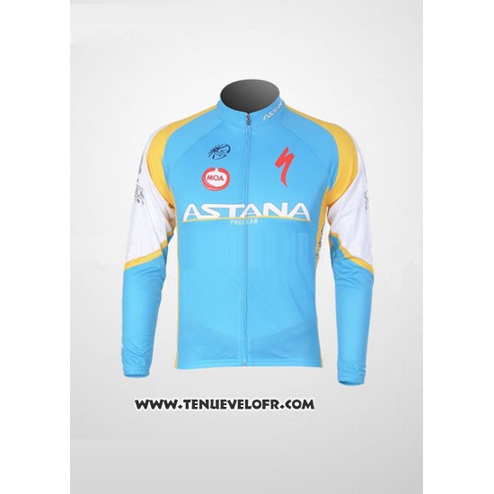 2012 Maillot Ciclismo Astana Bleu Clair et Noir Manches Longues et Cuissard